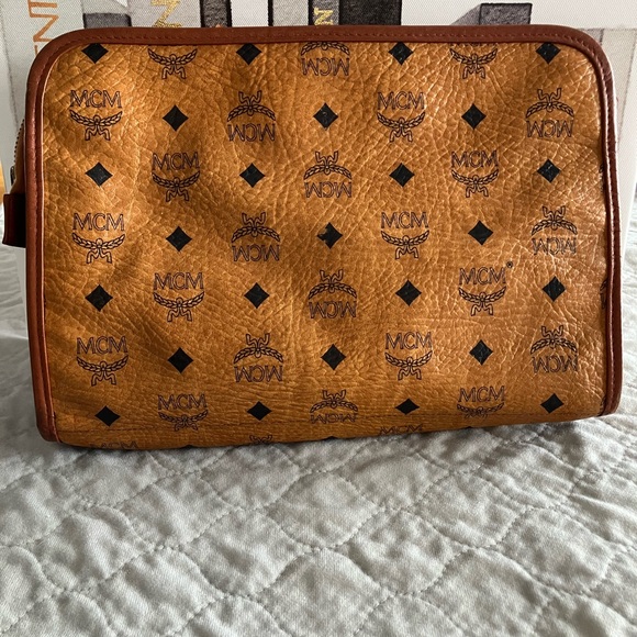 MCM Logo Leather Clutch Bag 9”x12”. Two zippered compartments. - Picture 2 of 7